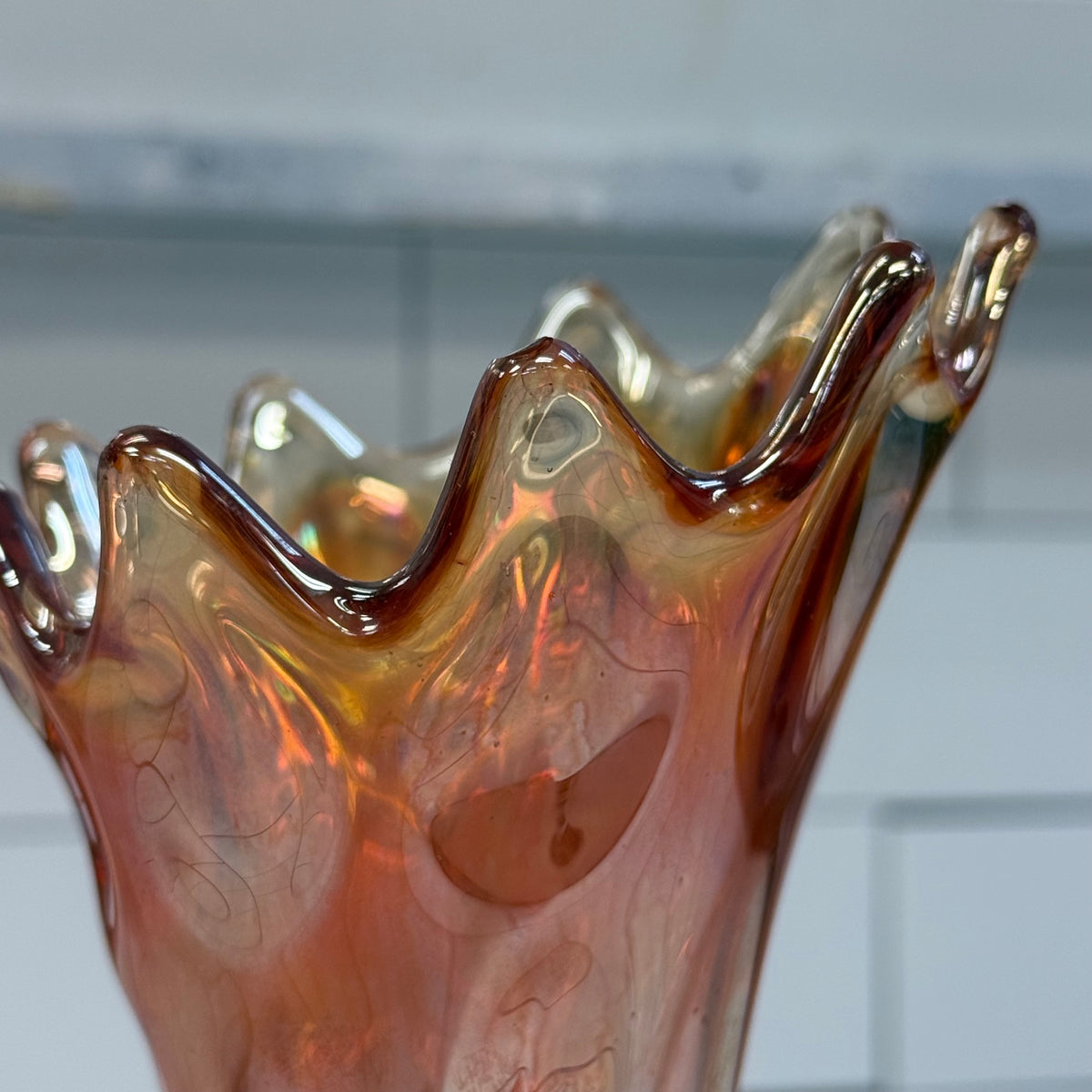 Fenton Long Thumbprint Marigold Carnival Glass Vase c. 1910