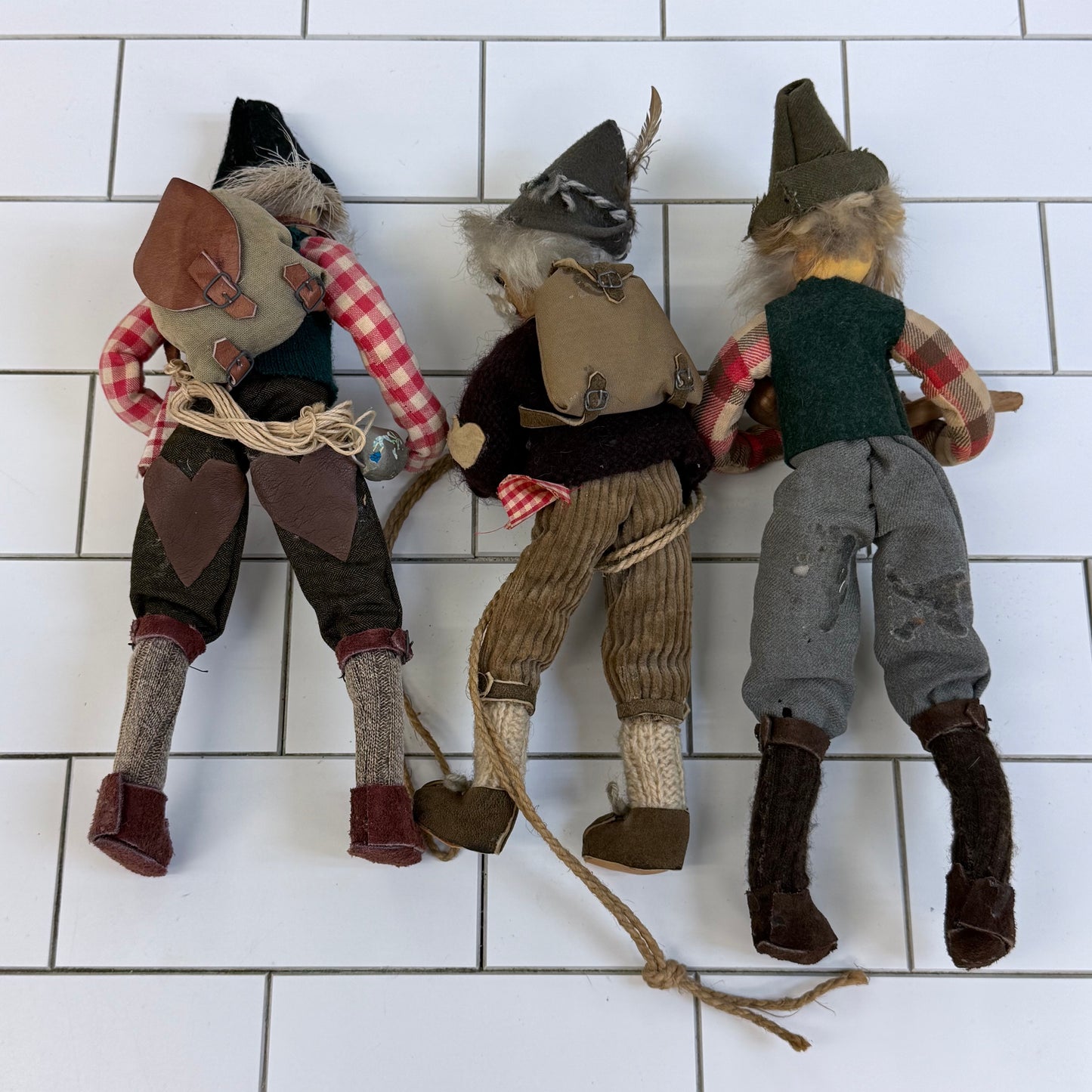 Scandinavian Alpine Folk Art Posable Dolls Set of 3 Vintage 1970s