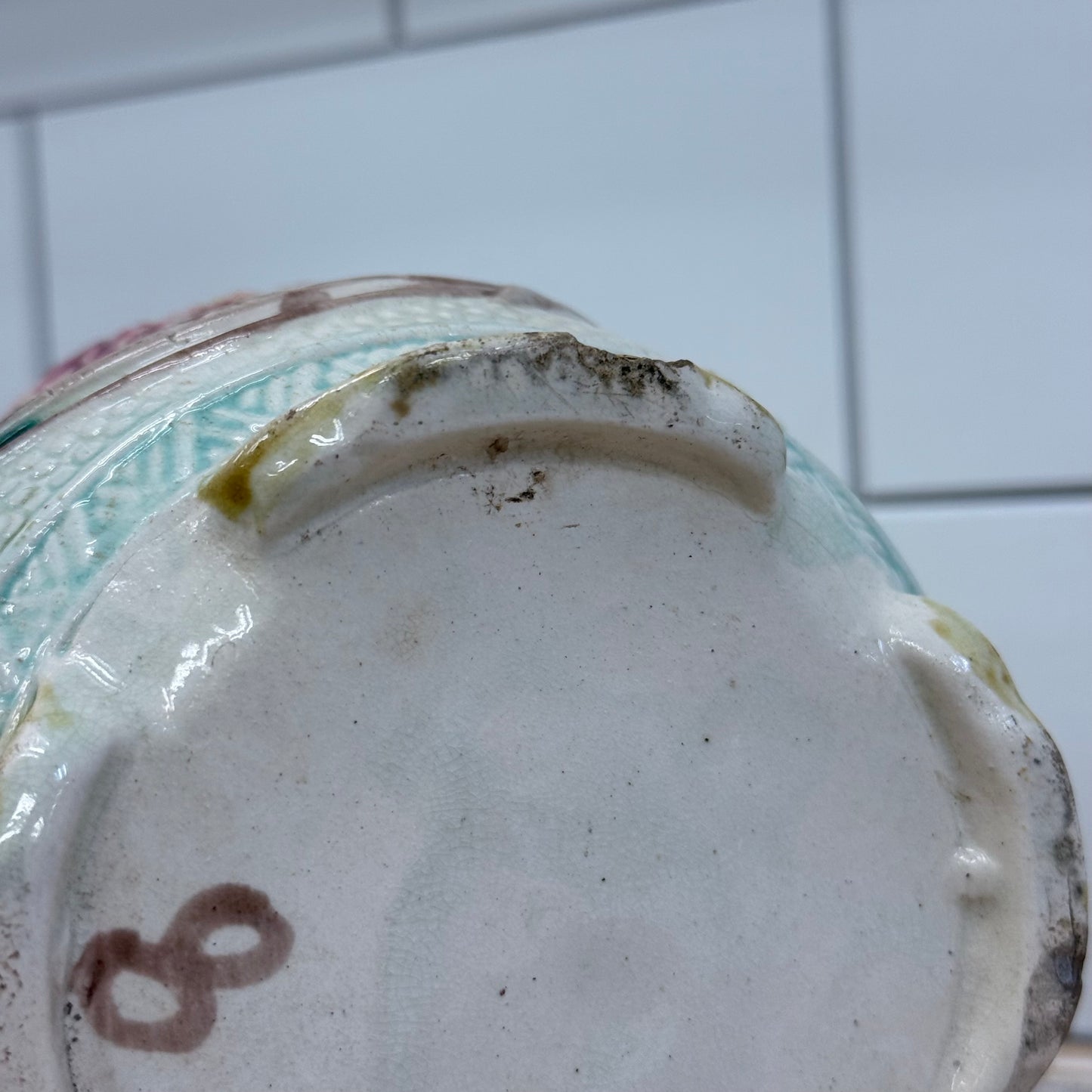 Antique Majolica Floral Jardinière Planter 1930s