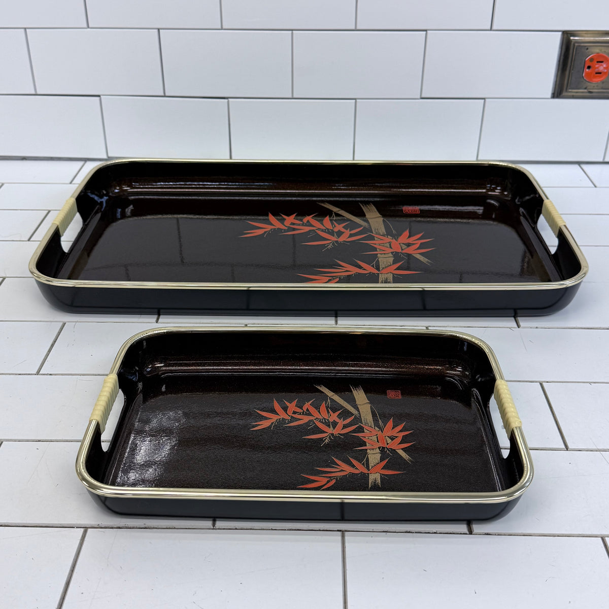 Japanese Style Bamboo Serving Trays Set of 2