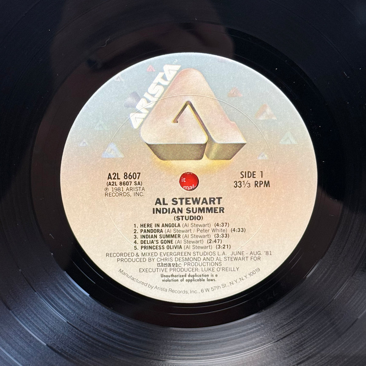 Al Stewart Indian Summer Vinyl LP 1981 -- A2L 8607