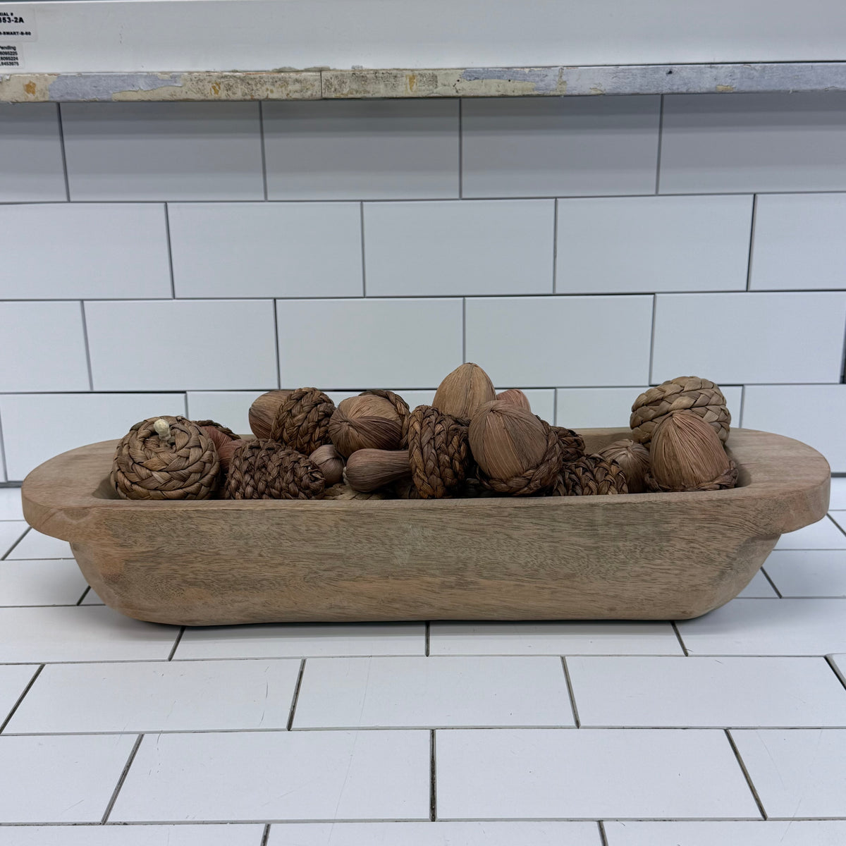 Rustic Trough Bowl & Woven Mushroom Acorn Pine Cones