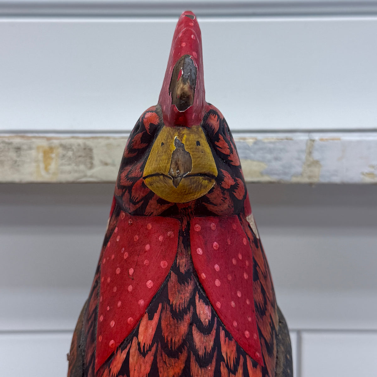 Hand Painted Wood Rooster Folk Art Sculpture
