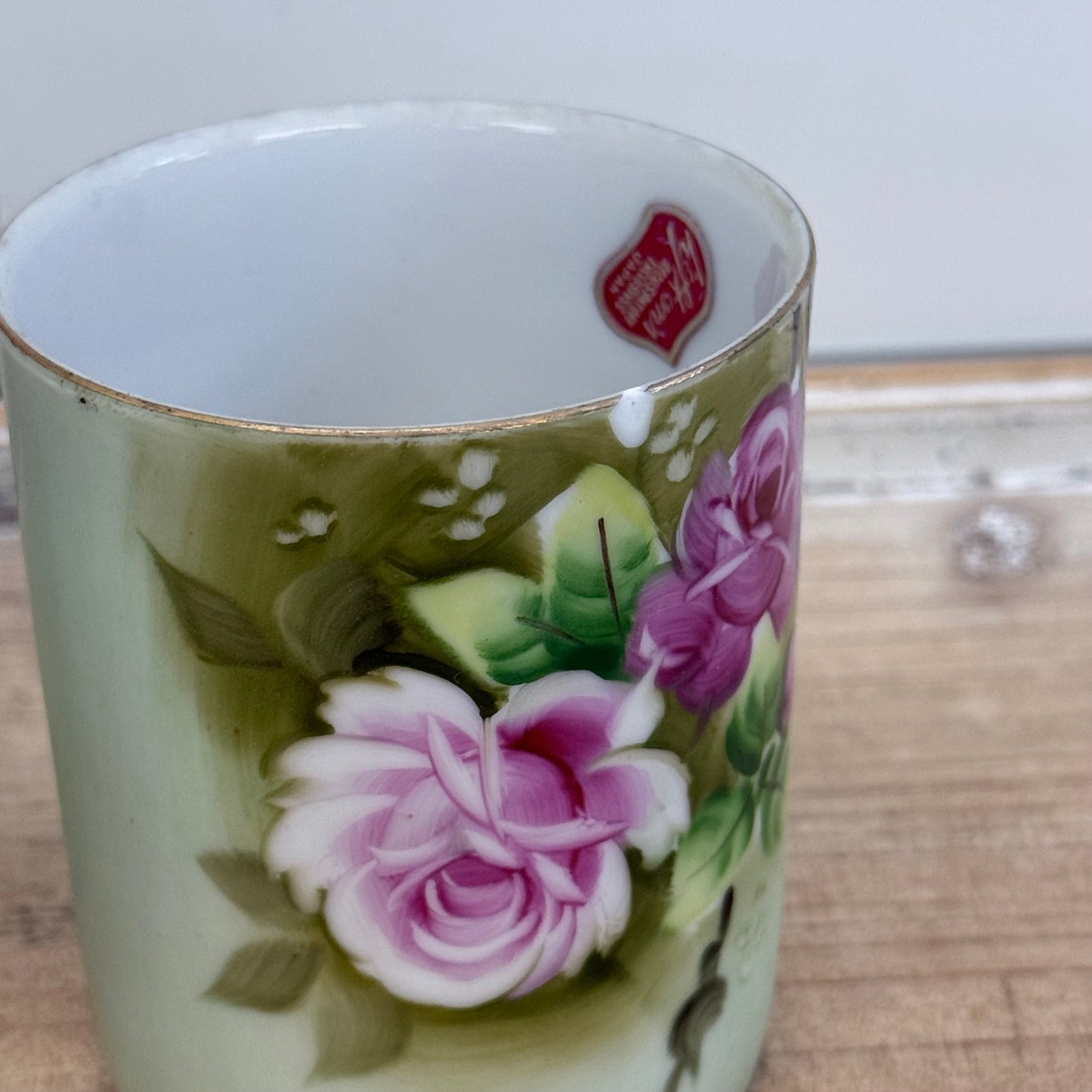 Lefton Heritage Green Rose Bedside Carafe & Cup 1950s-1960s