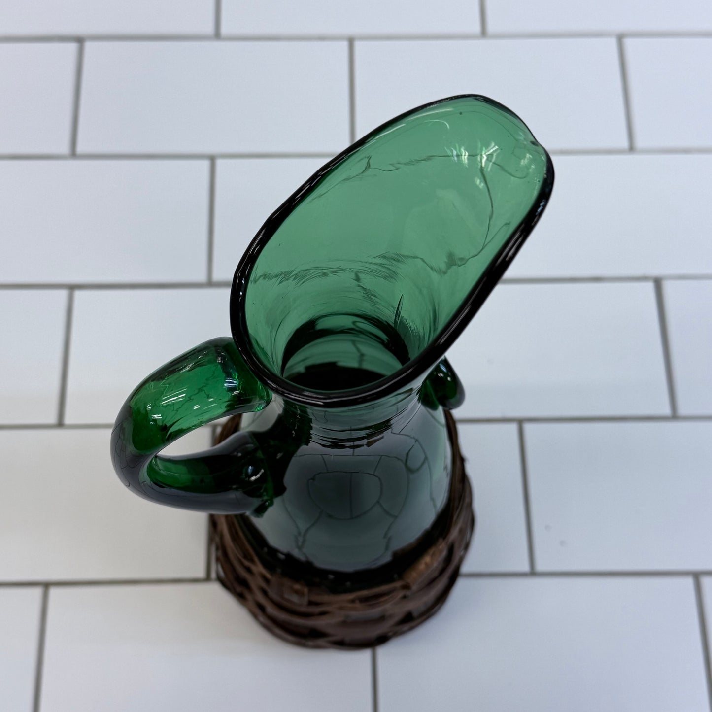 Spanish Emerald Green Art Glass Decanter & Pitcher Set 1960s