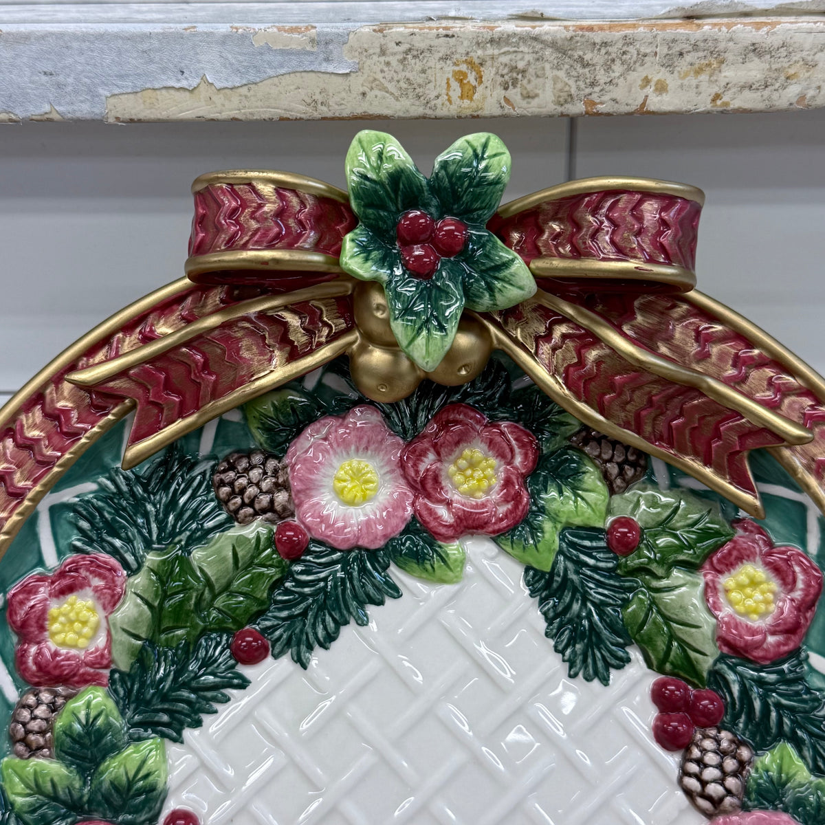 Fitz and Floyd Christmas Wreath Canapé Plates Set of 2
