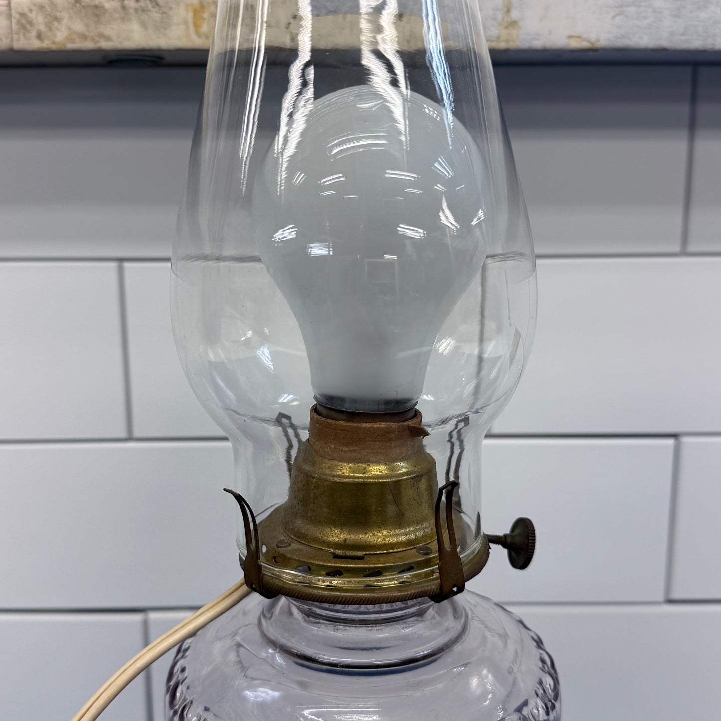 Purple Glass Finger Loop Oil Lamp Electrified c.1900s