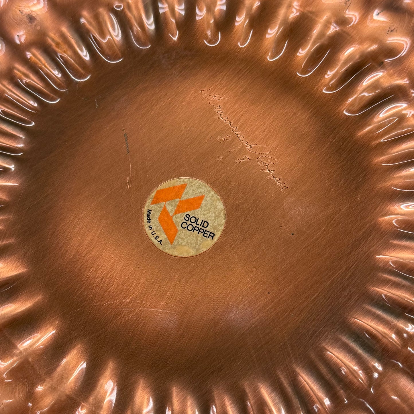 Gregorian Copper Hammered Floral Bowl Wall Hanging MCM