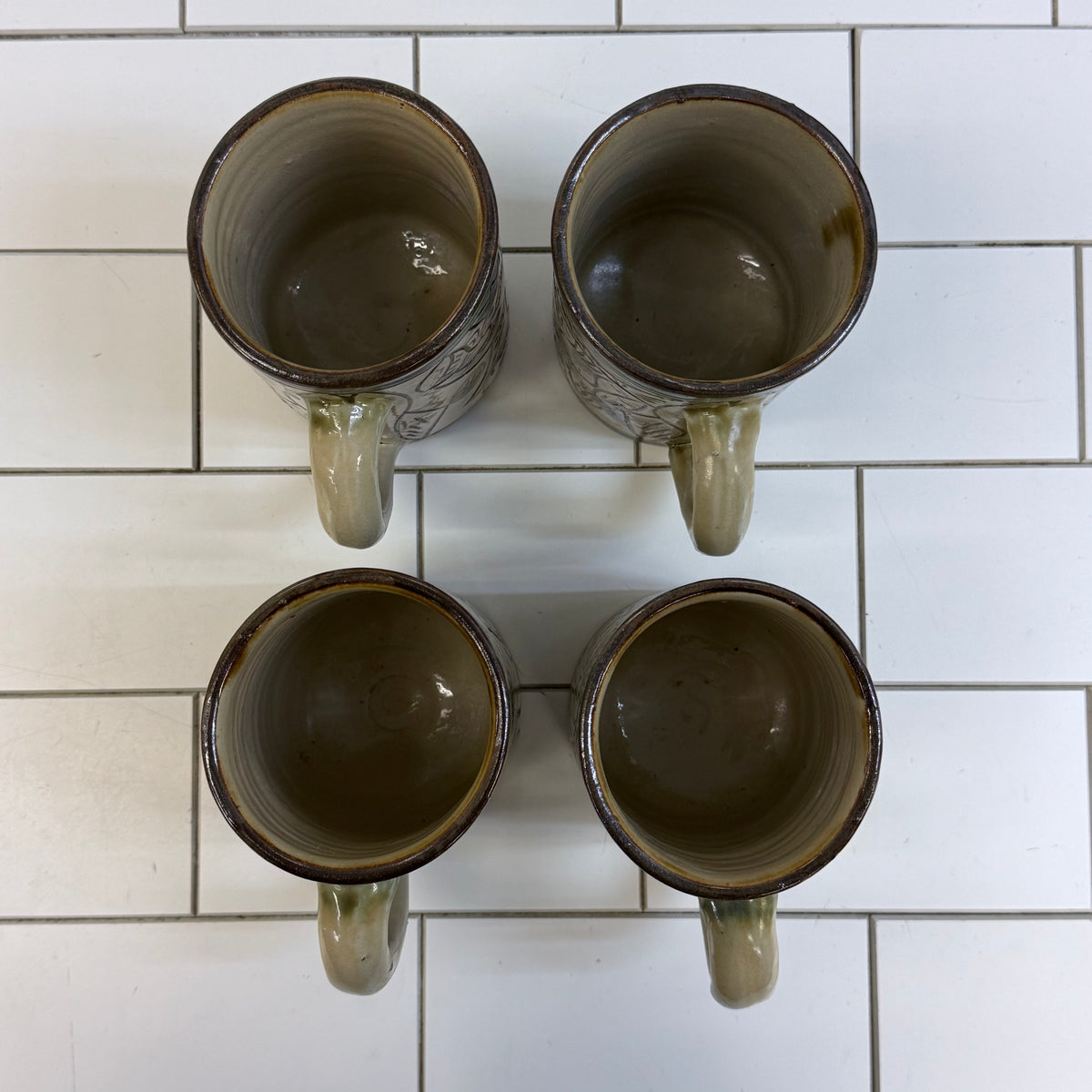 Folk Art Pottery Mugs Set of 4 Ceramic Tankards