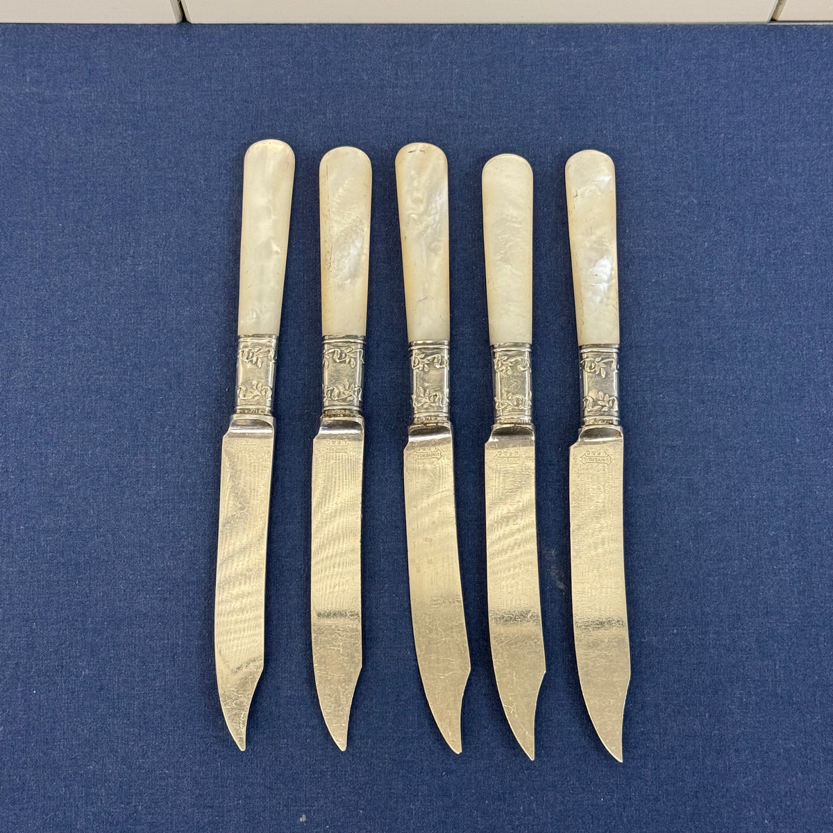 L.F.& C. Mother of Pearl Fruit Knives & Cake Server Set 1890s