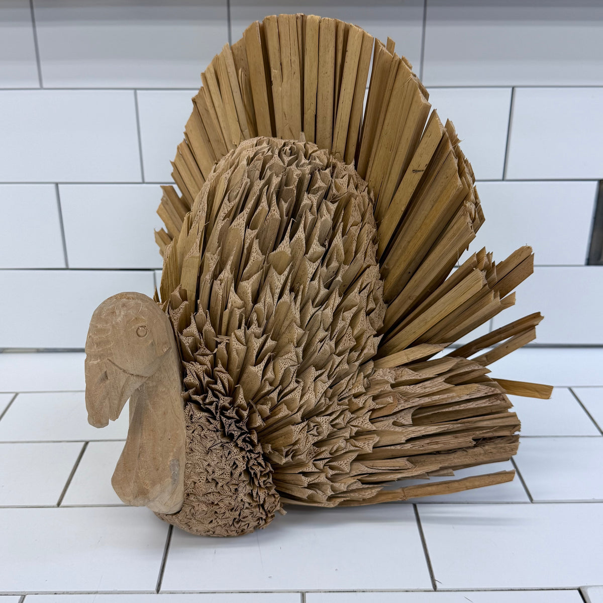Midwest Importers Corn Husk Wood Turkey Figurine