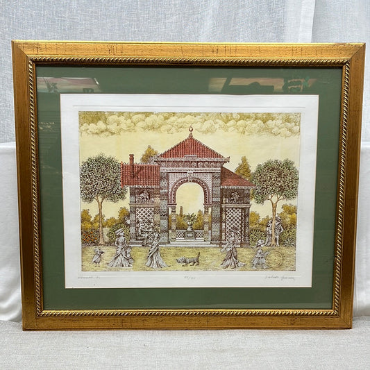 Gabriella Molnar Colored Etching 'Pavilion 2' #21/100 Framed Limited Edition Signed