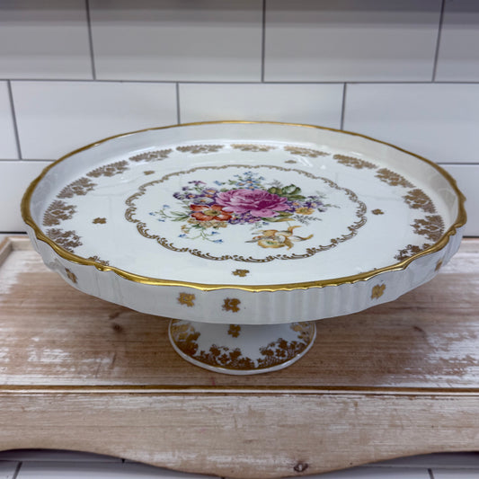 Porcelaine de France Cake Stand, Hand Painted Gilded