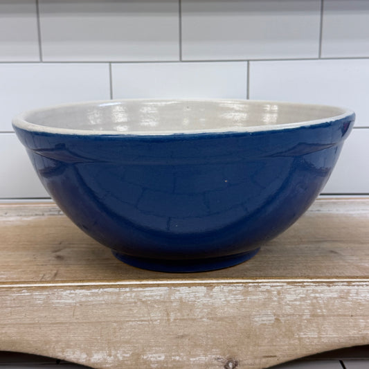 Blue White Stoneware Farmhouse Mixing Bowl Vintage  1950s