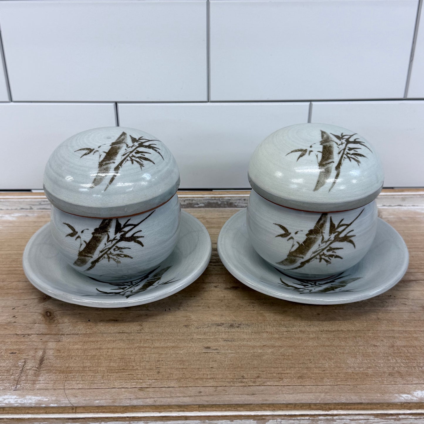 Chinese Celadon Glaze Stoneware Tea Cup & Infuser Set of 2