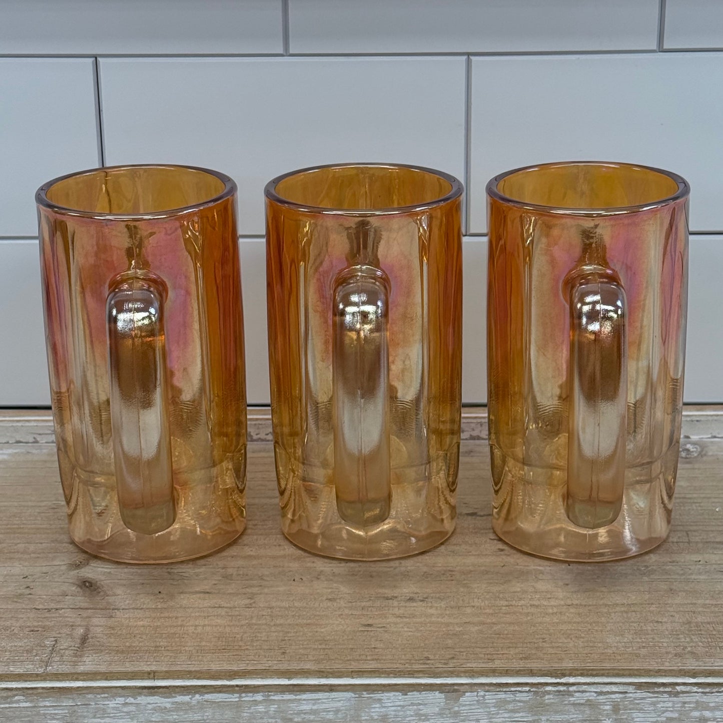 Jeannette Golden Oxen Carnival Glass Beer Mugs Set of 3