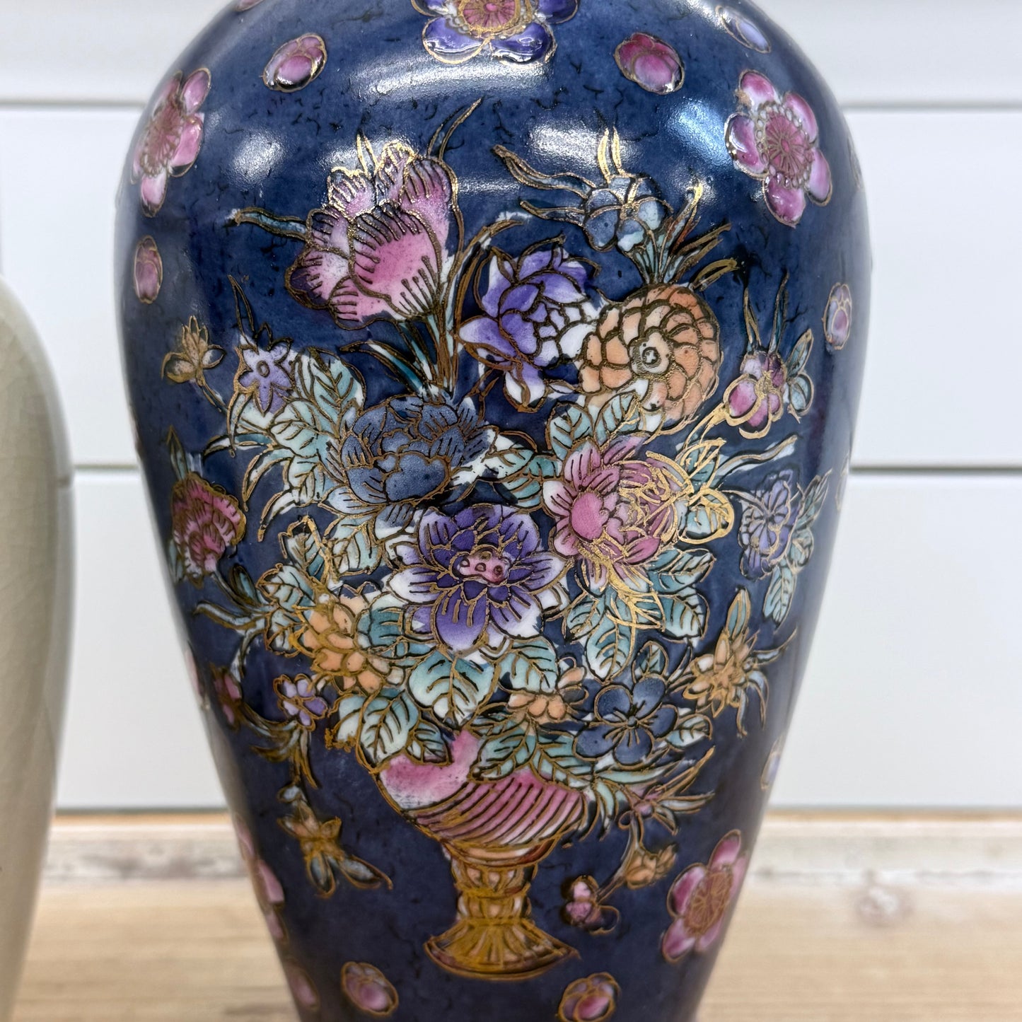 Porcelain Peacock & Floral Vases Set of 2