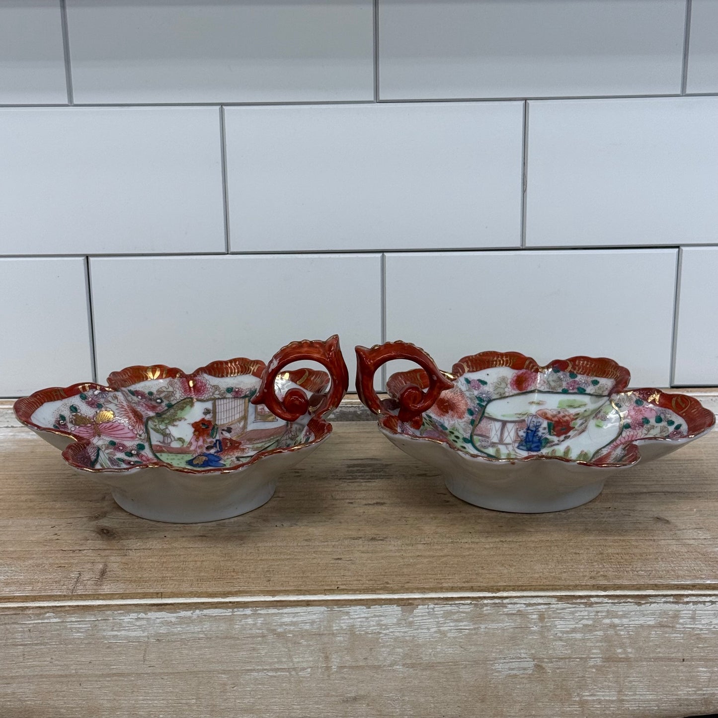 Japanese Geisha Porcelain Nappy Dishes Set of 2 1920s–30s