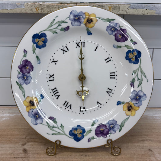 Royal Vale Pansy Porcelain Quartz Wall Clock England