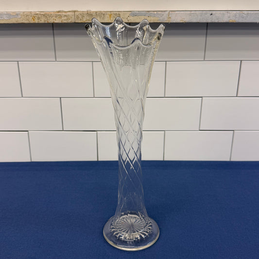 Clear Glass Swung Vase Diamond Pattern
