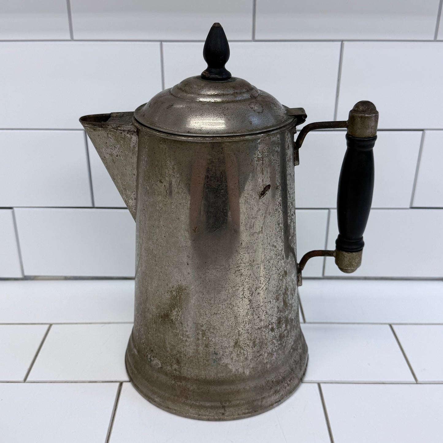 Antique Metal Coffee Pot with Wood Handle Primitive Farmhouse Decor