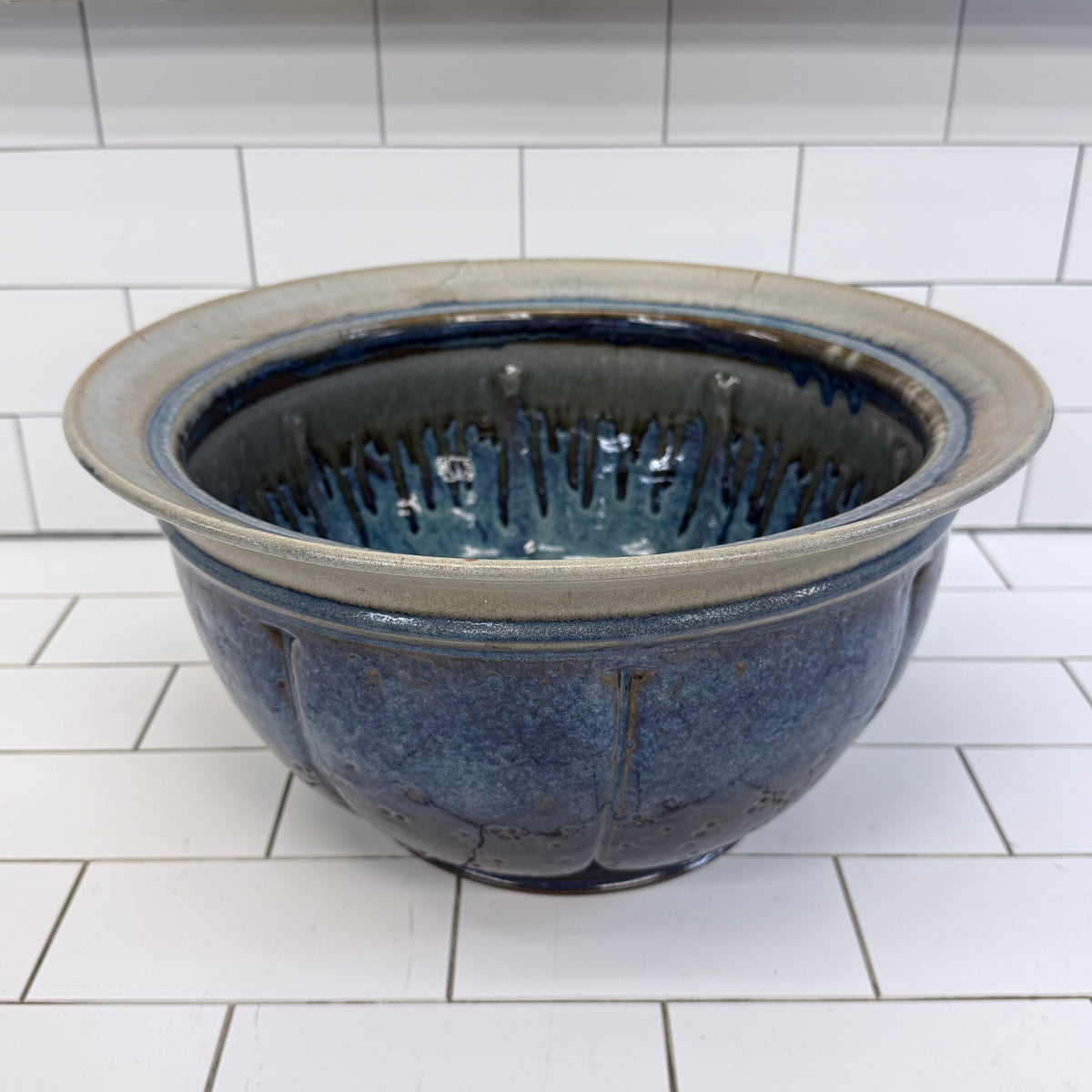 Studio Pottery Blue Glazed Stoneware Centerpiece Bowl