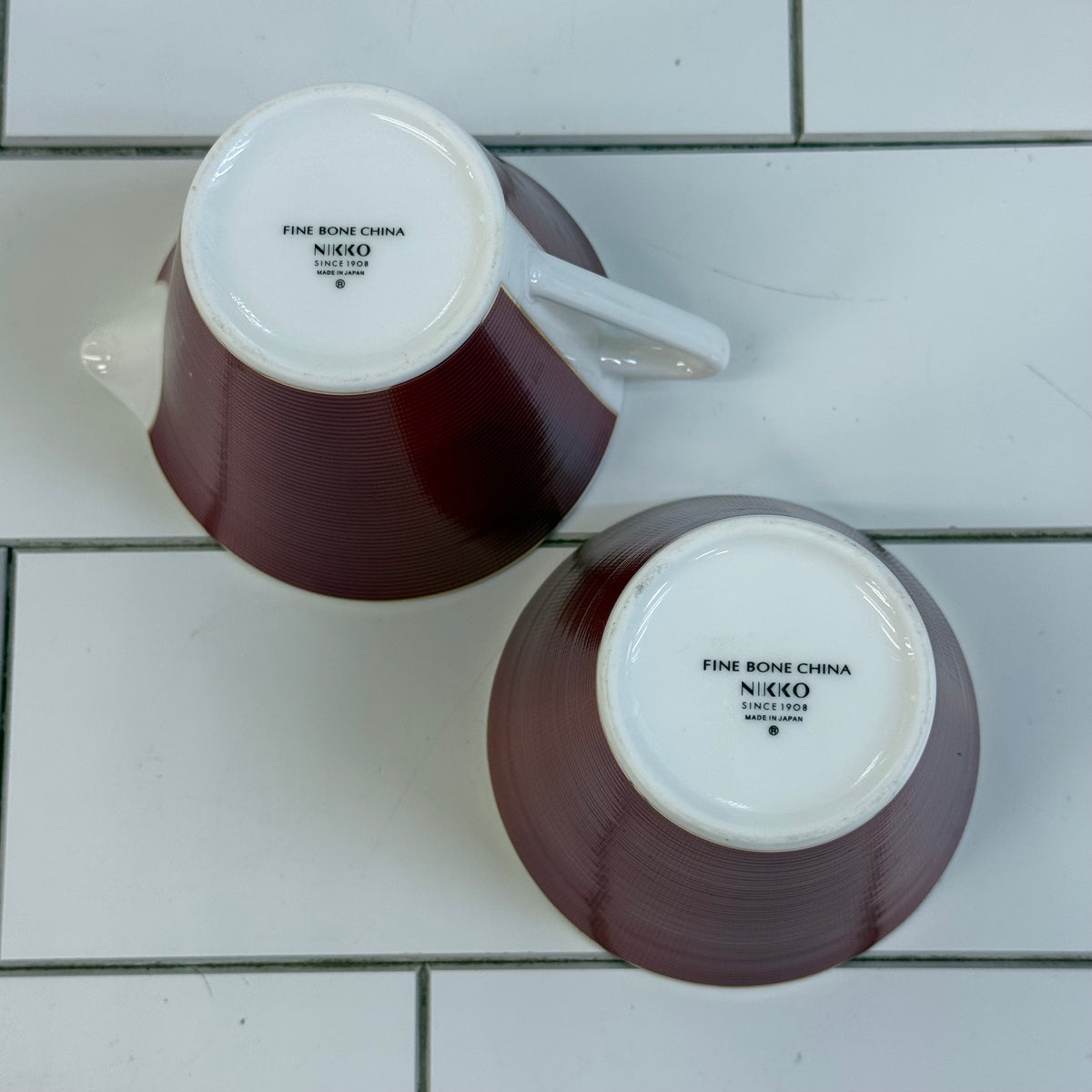 Nikko Burgundy Bone China Creamer & Lidded Sugar Bowl Set