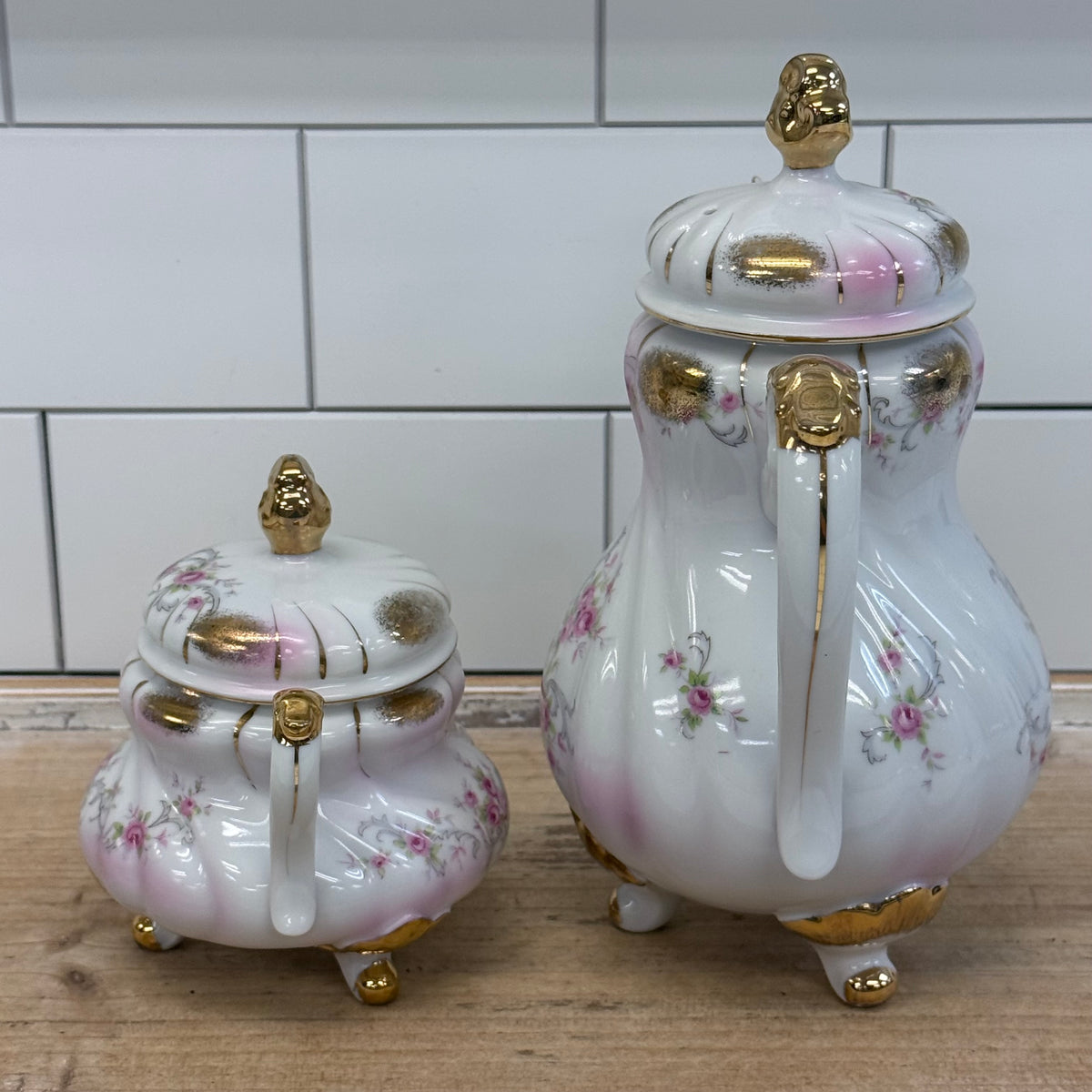 Lefton Heirloom Rose Teapot & Sugar Bowl Porcelain
