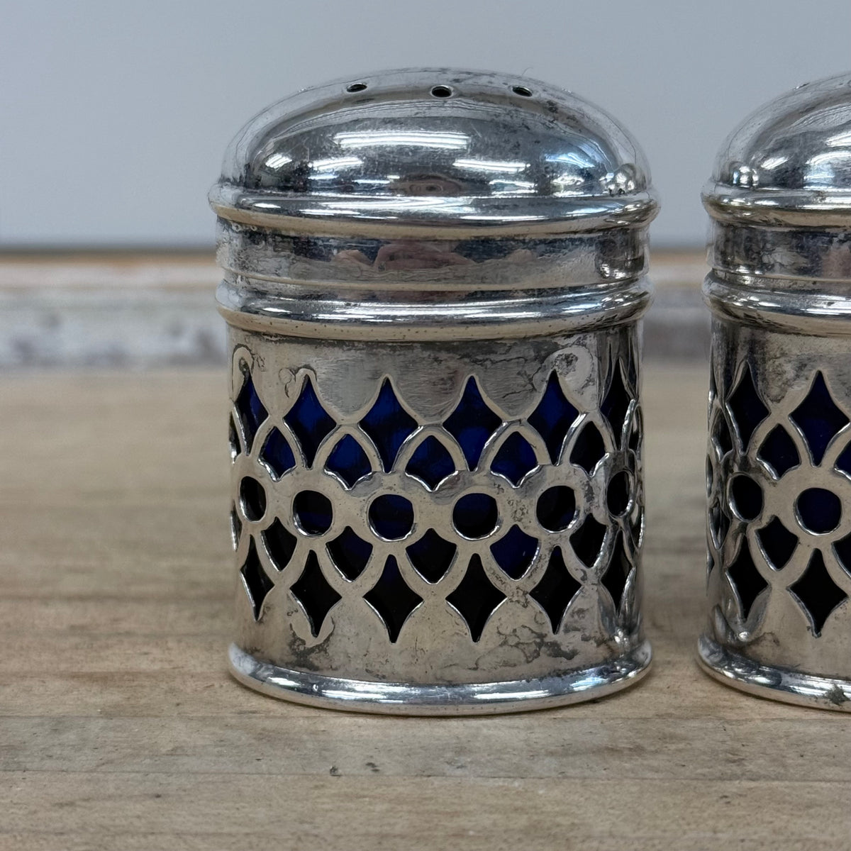 LWL Co EPNS Cobalt Glass Salt Pepper Shakers Set