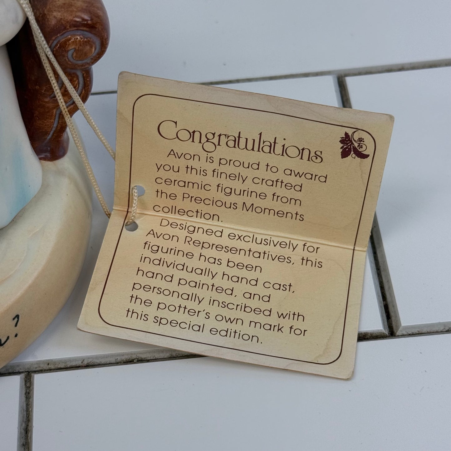 Avon Precious Moments Rabbit Teatime Figurine 1980