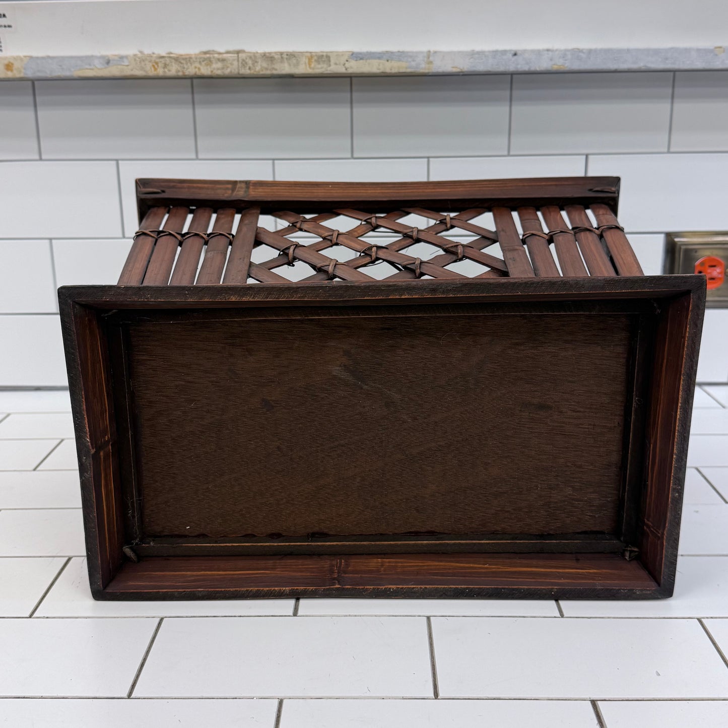 Lattice Bamboo Rattan Magazine Rack Storage Basket Vintage