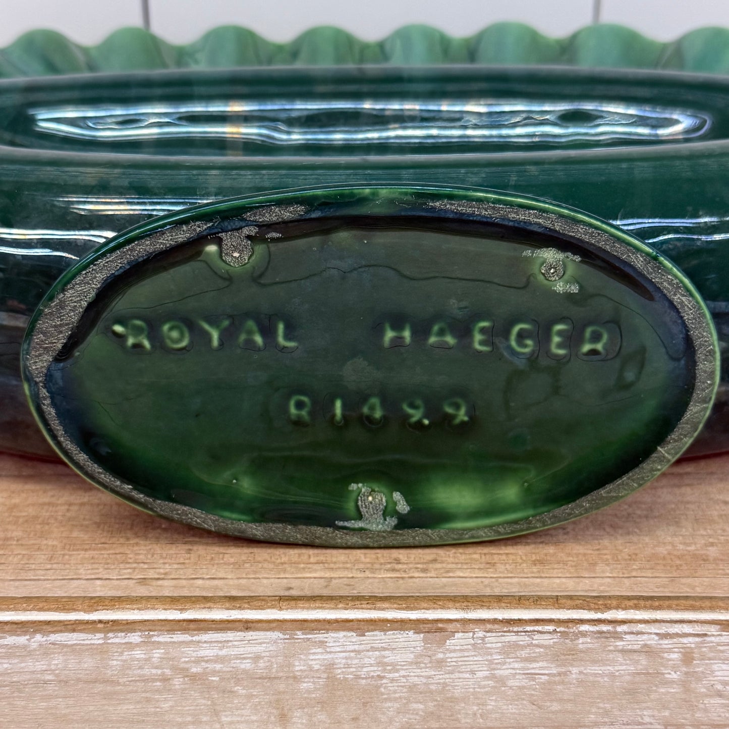 Royal Haeger Green Ruffled Ceramic Vase 1950s