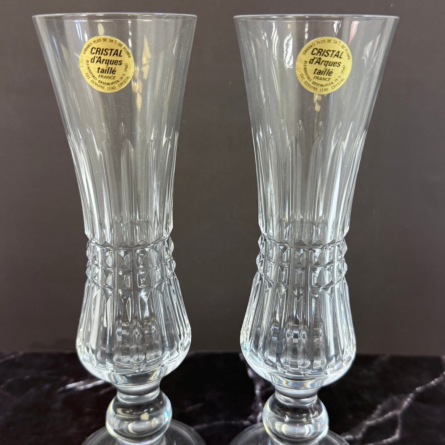 Cristal d’Arques Cut Lead Crystal Vases, Set of 2