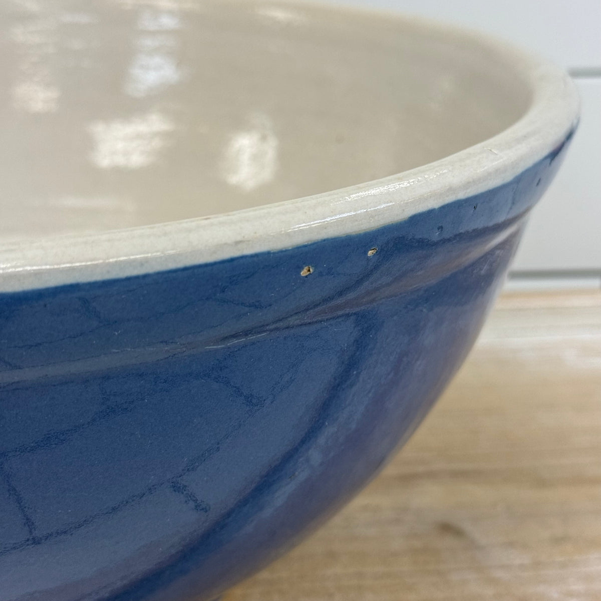 Blue White Stoneware Farmhouse Mixing Bowl 1950s