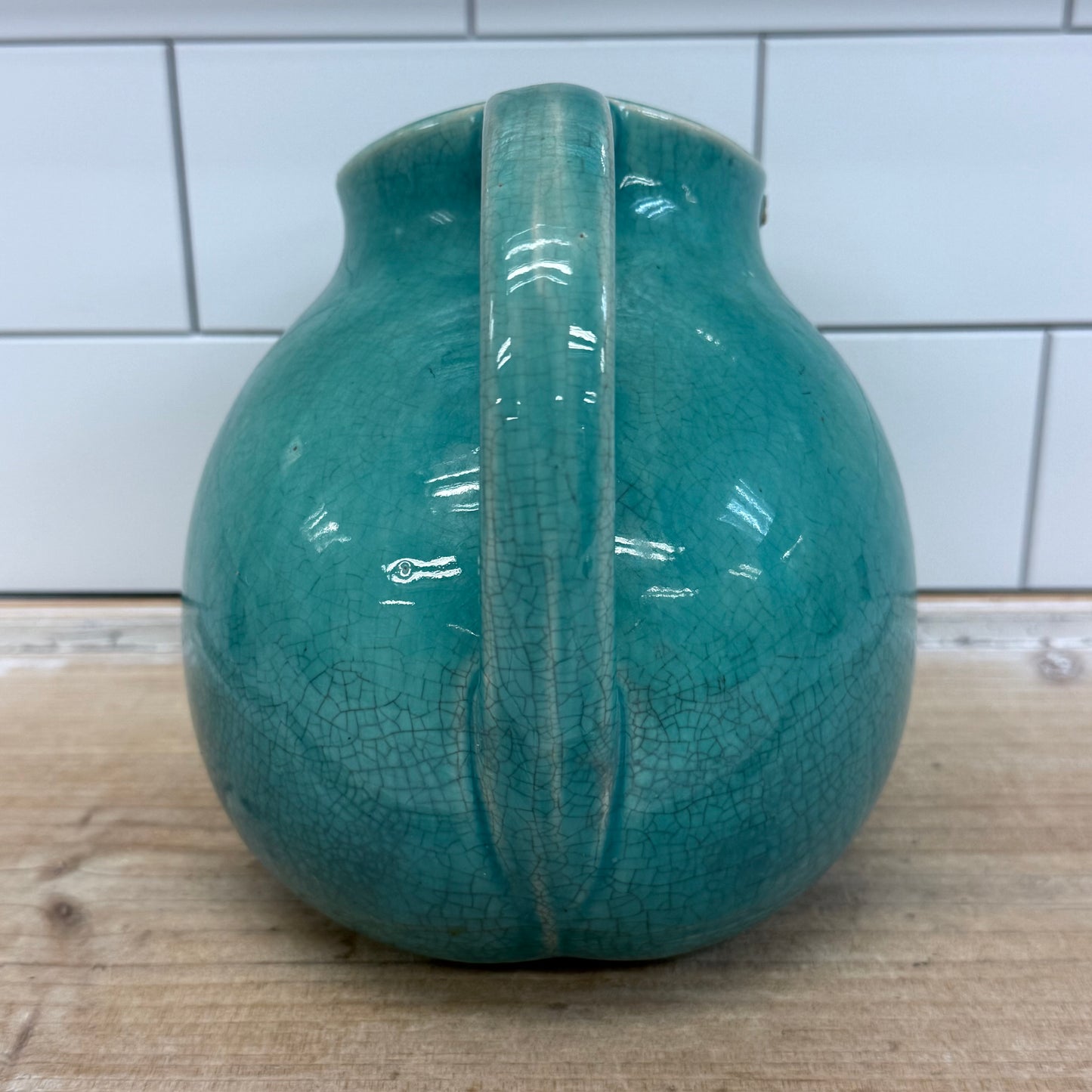 Turquoise Ball Pitcher Mid-Century Ceramic