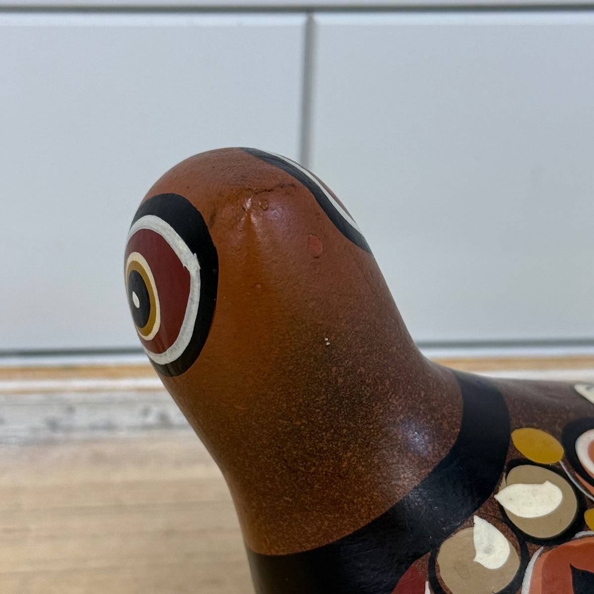 Vintage Mexican Folk Art Hand Painted Pottery Pheasant Bird