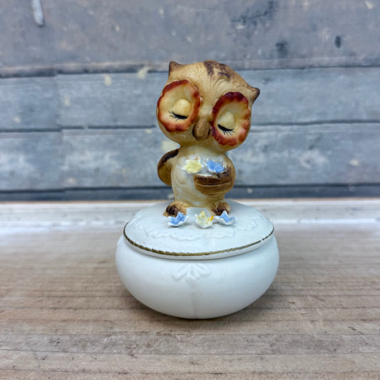 Napco Bisque Porcelain Owl Trinket Box