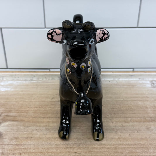 Cow with Bell Redware Pottery Creamer Pitcher