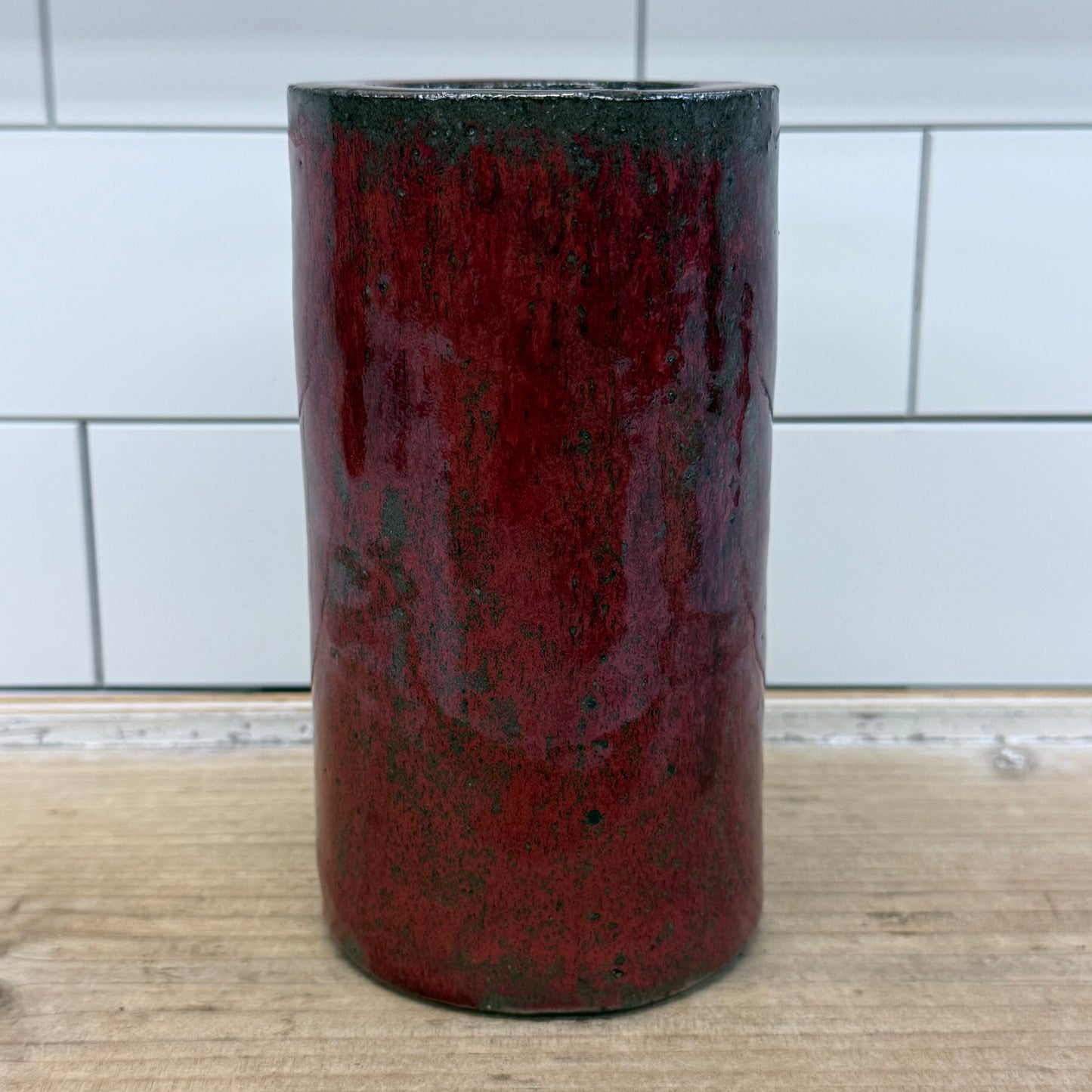 Studio Art Pottery Oxblood Red Glazed Stoneware Vase Handmade