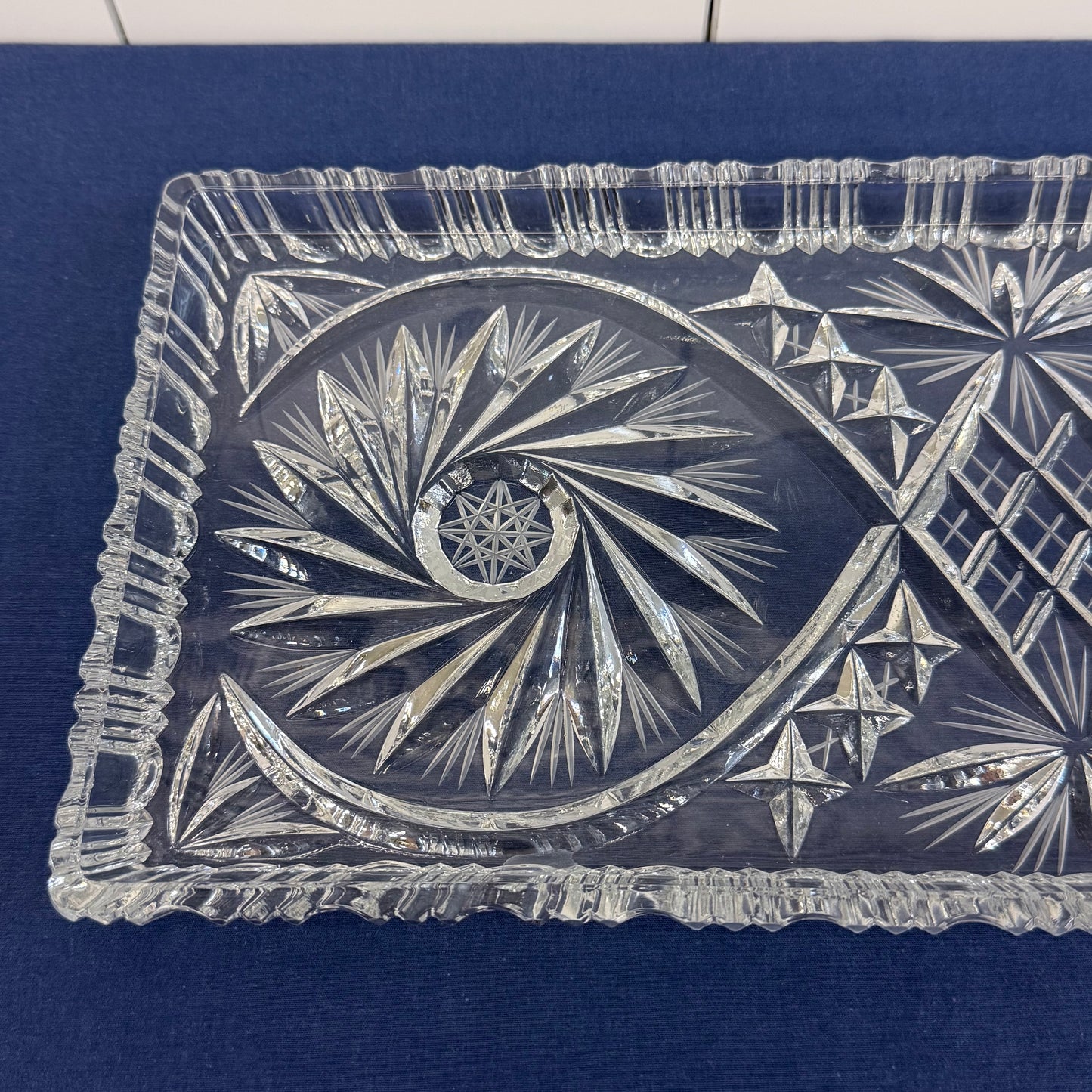 Pinwheel Hobstar Cut Crystal Serving Tray