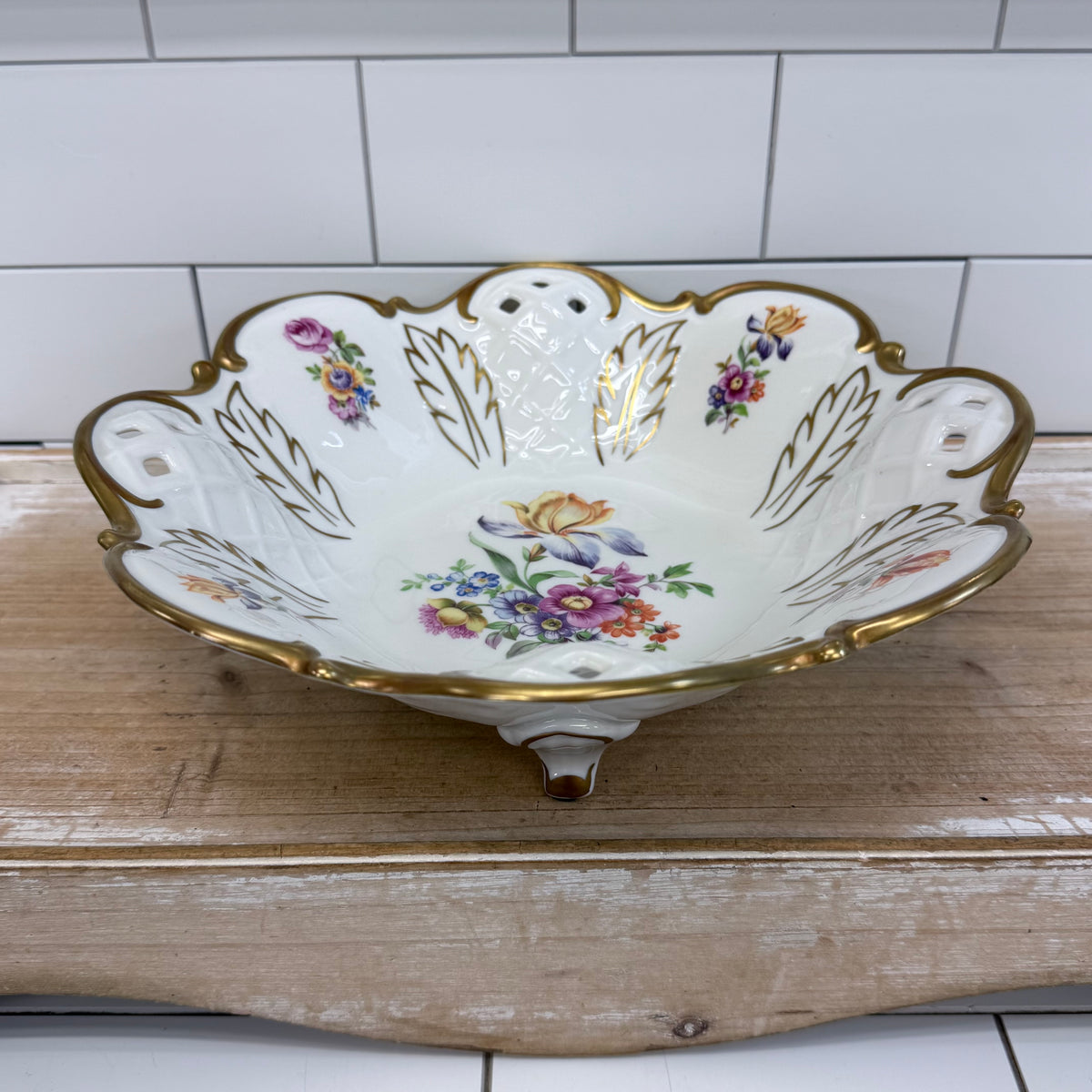 Reichenbach Floral Porcelain Footed Bowl 1970s