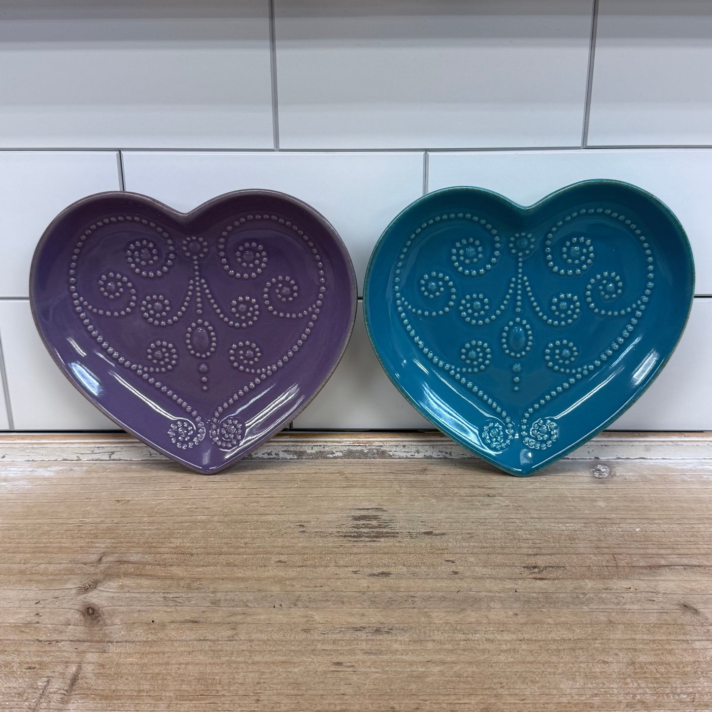 Lenox French Perle Heart Shaped Dishes Purple Blue Set of 2