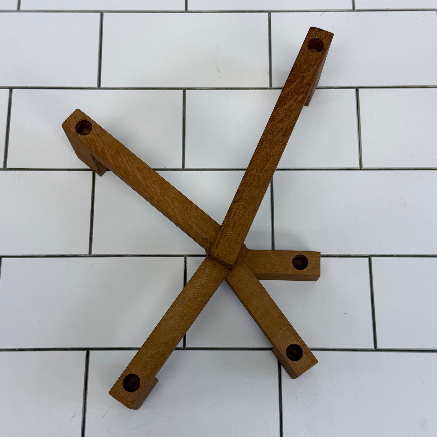 Folding Wooden Tiered Candlestick Holder Scandinavian Style Vintage