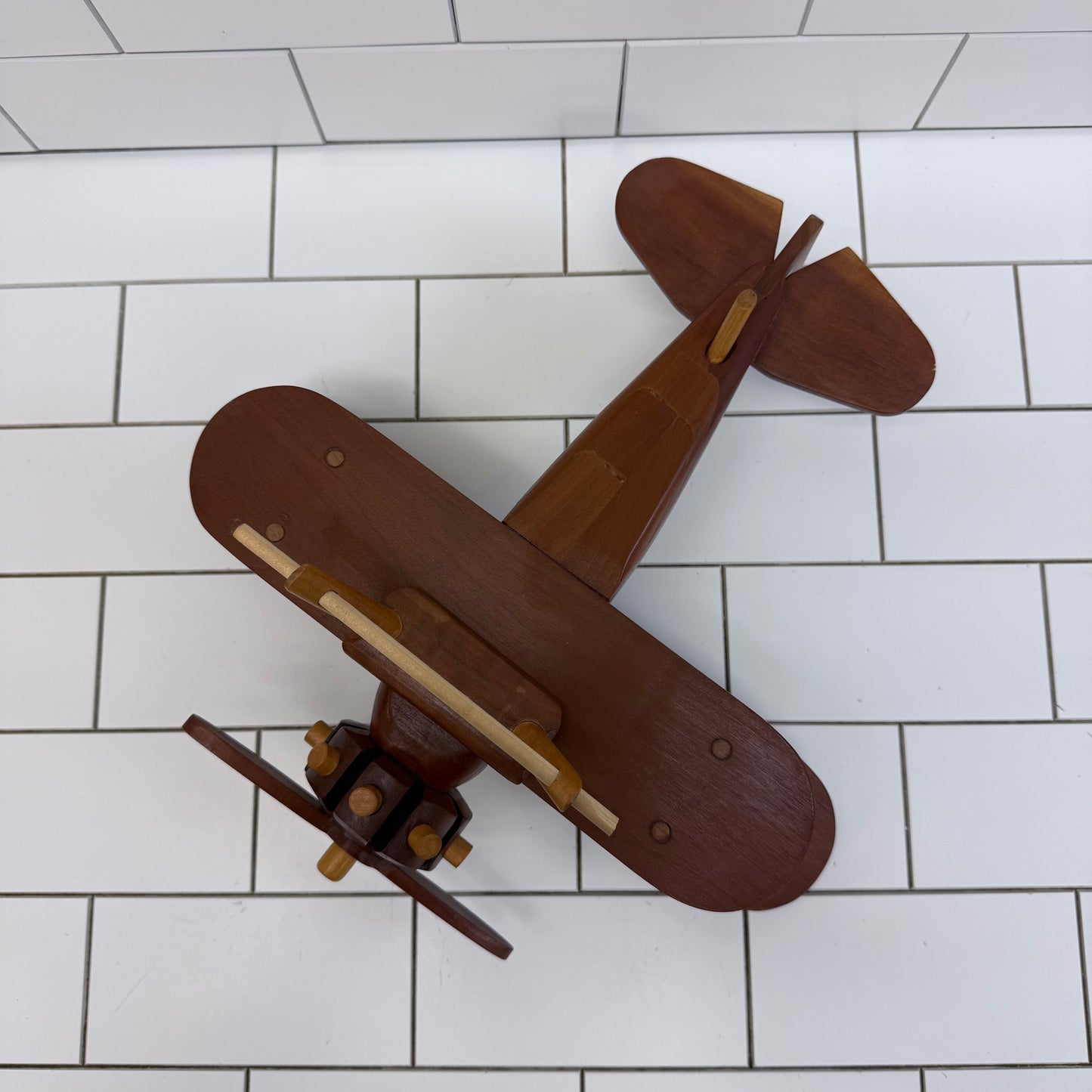 Vintage Wooden Bi-Plane Hanging Sculpture