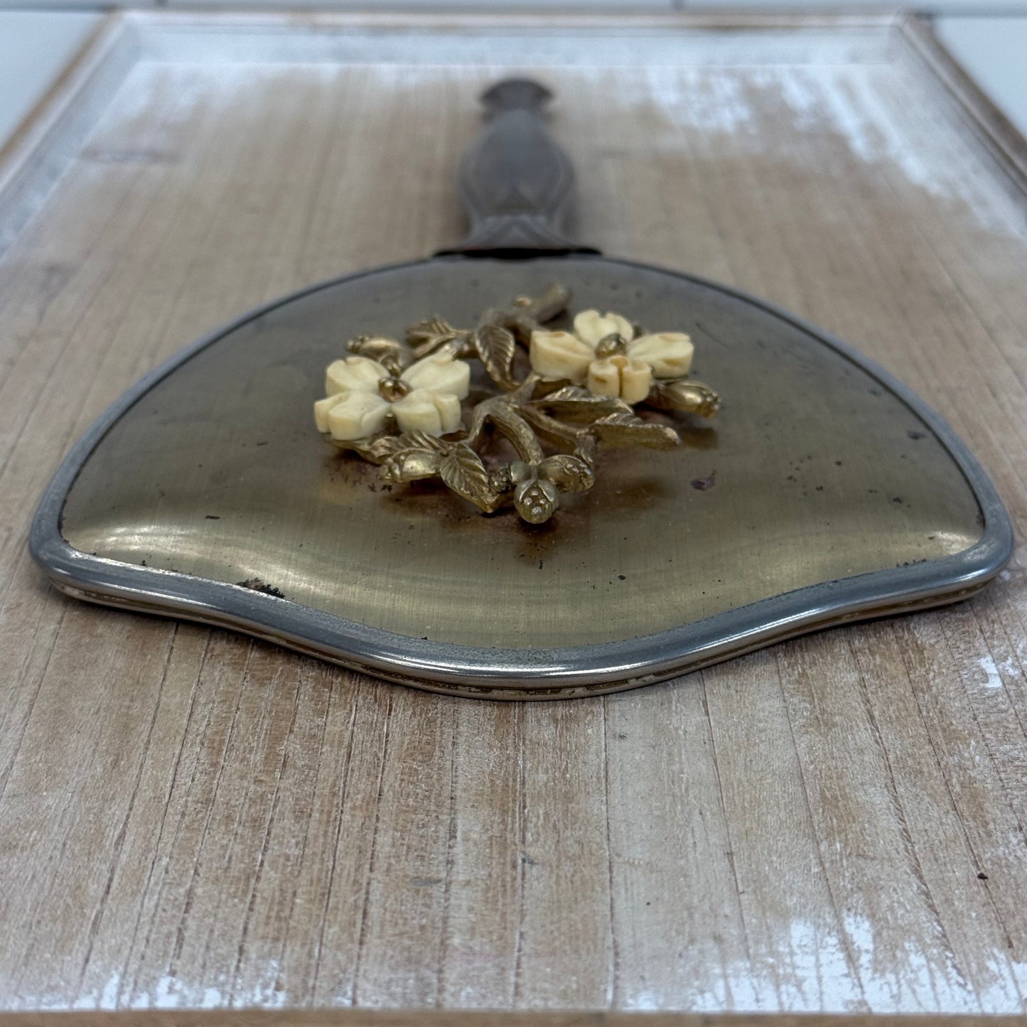 Hollywood Regency Brass Floral Vanity Hand Mirror Vintage Decor