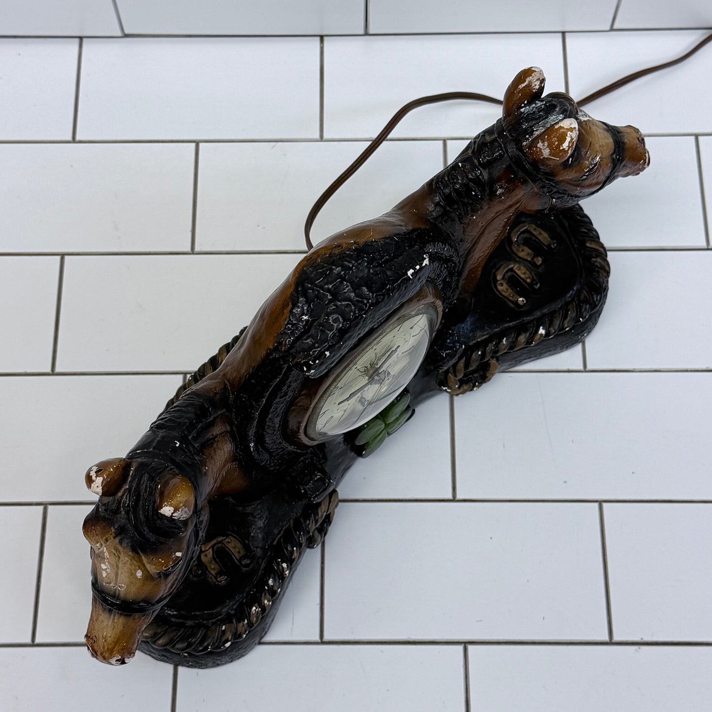 Lanshire Horse Chalkware Mantel Clock 1950s