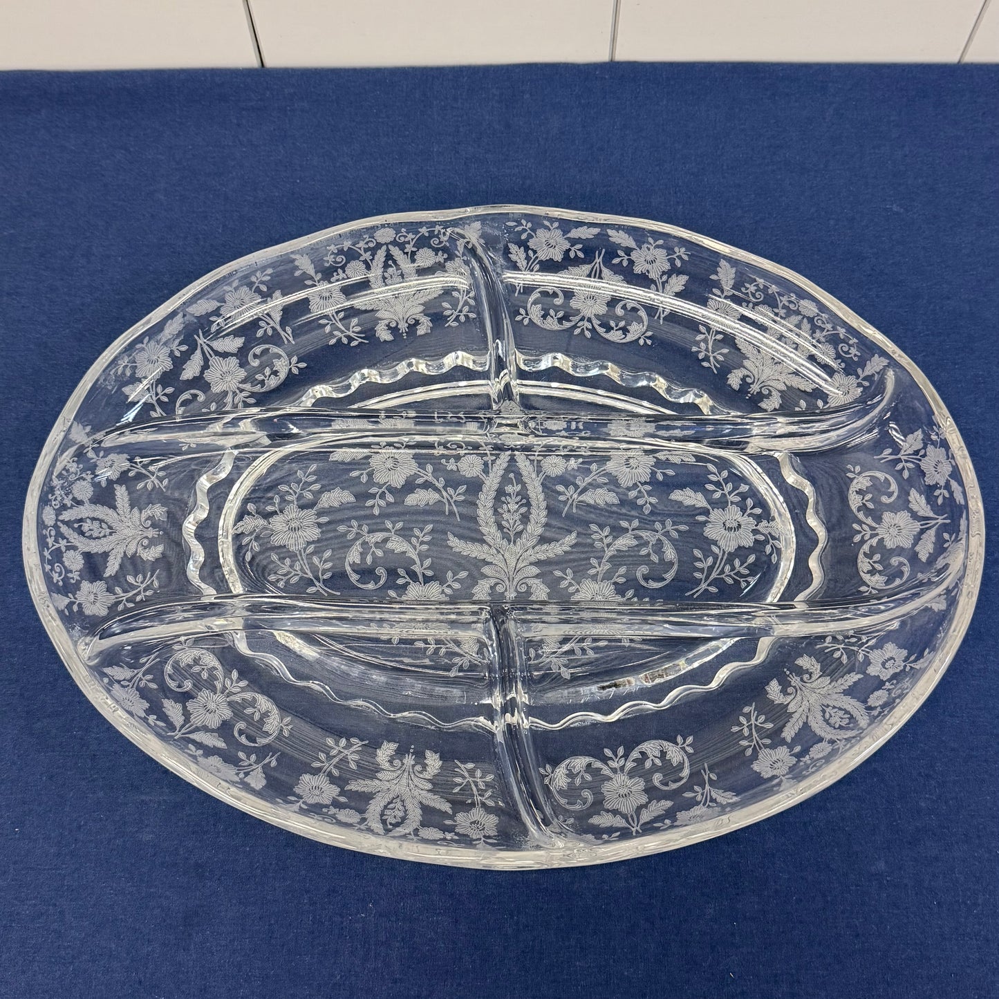 Viking Prelude Dish Relish, Floral Etched Glass