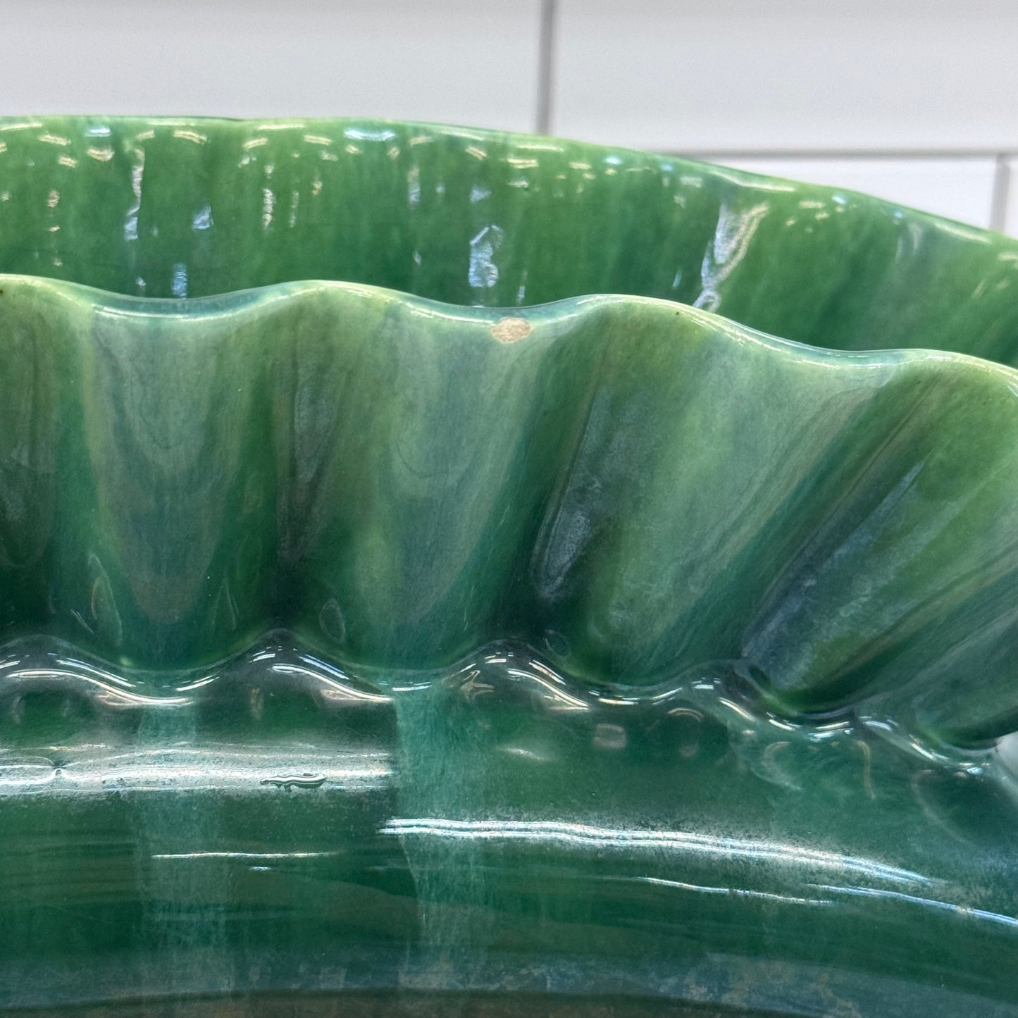 Royal Haeger Green Ruffled Ceramic Vase 1950s