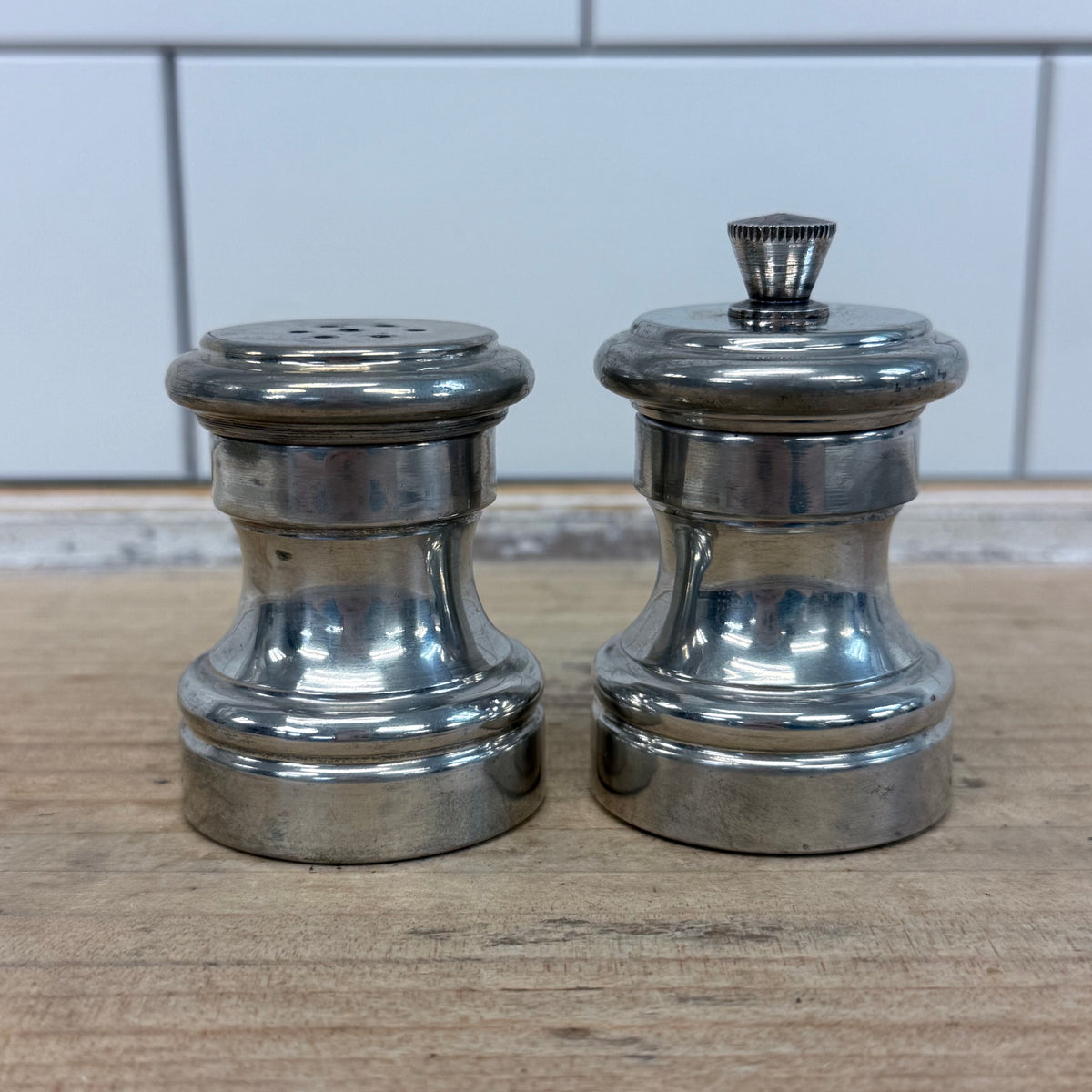 Eales 1779 Italian Pewter Salt Shaker &  Pepper Mill Set