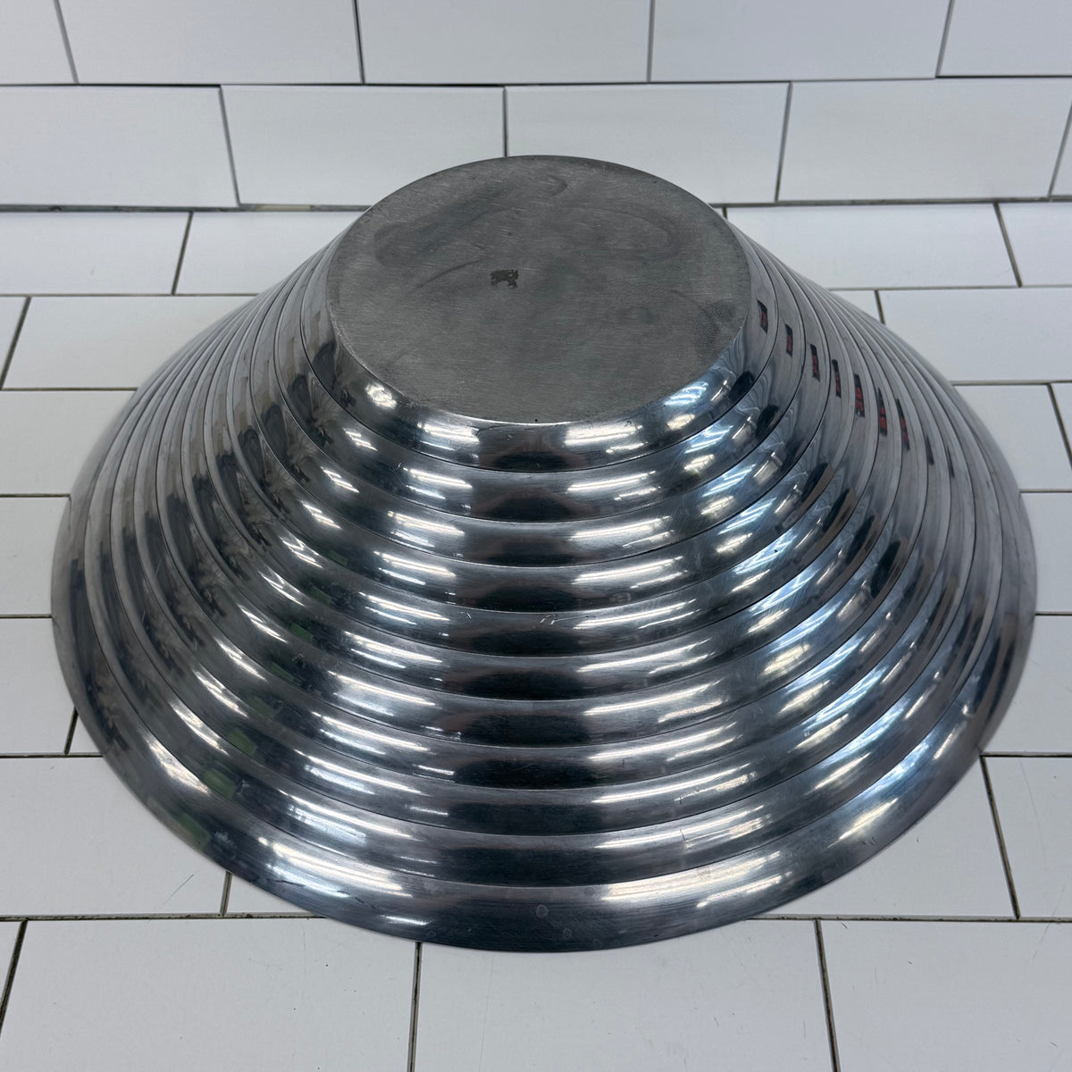 Ribbed Metal Bowl Large Centerpiece 18”